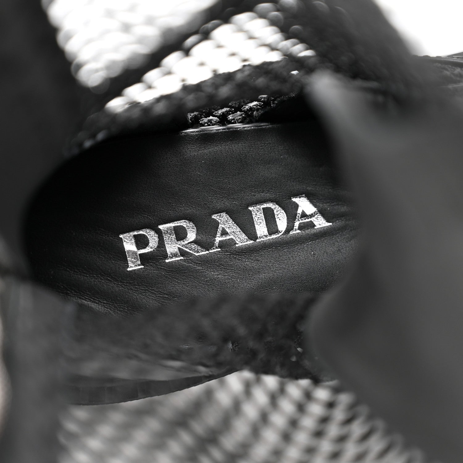Prada Rete Spazzolato Rois Metal Triangle Logo Womens Knee High 50mm Boots 35.5 Black 6 of 8