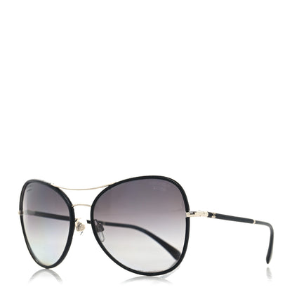 Chanel Metal Lambskin Polarized Pilot Fall Sunglasses 4227-Q Black 1 of 9