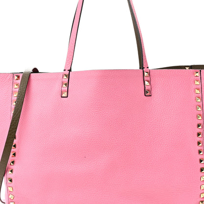 Valentino Garavani Grained Calfskin Medium Rockstud Reversible Tote Army Green Pink 12 of 16