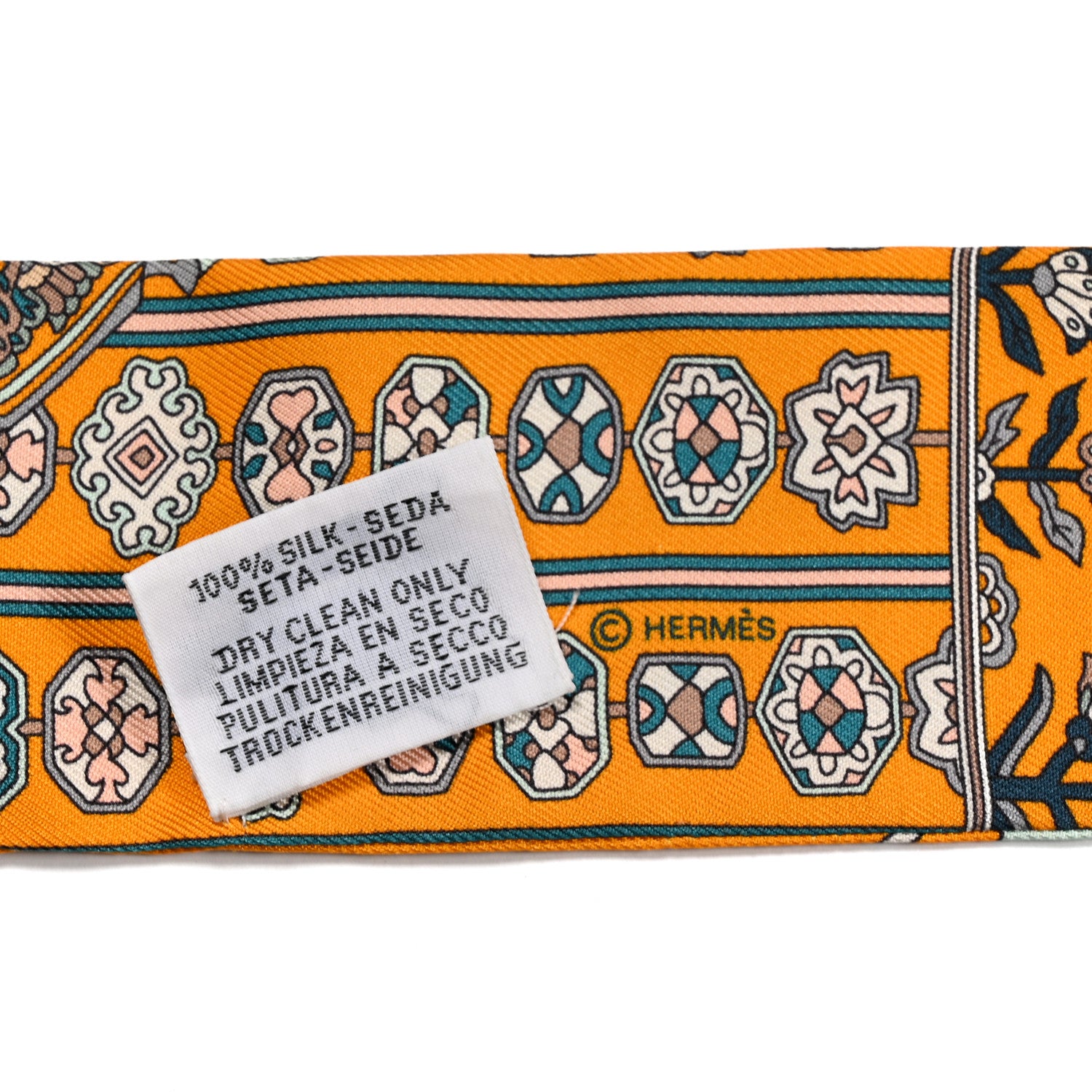 Hermes Silk Tapis Persans Twilly Jaune Aqua Rose Poudre 3 of 4