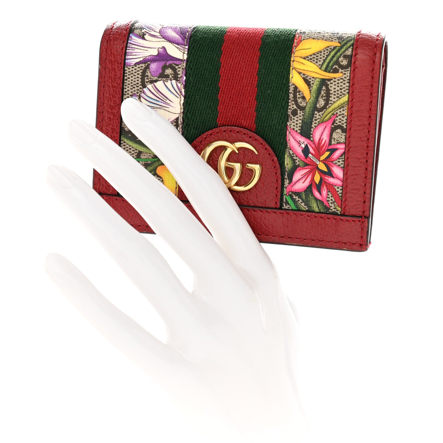 Gucci GG Supreme Monogram Flora Web Ophidia Card Case Red 2 of 8