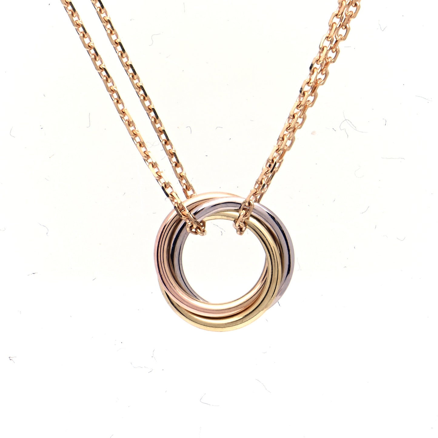 18K Pink Yellow White Gold Trinity Double Chain Pendant Necklace