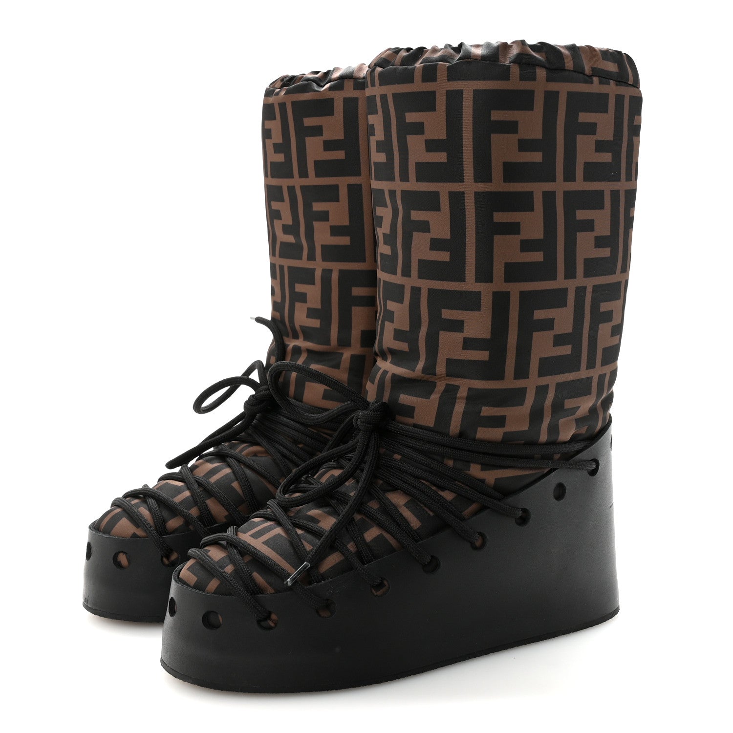 Fendi Nylon Rubber FF Snow Boots 37 Tobacco Black 4 of 7