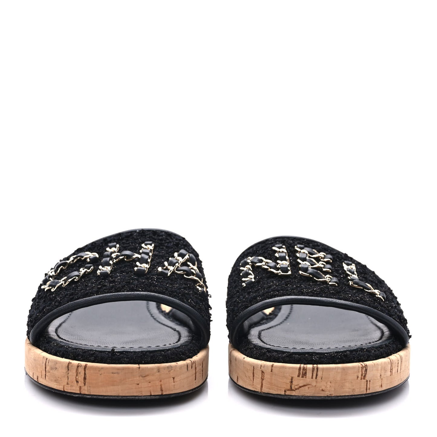 Tweed Cork CC Chain Mule Sandal 40 Black