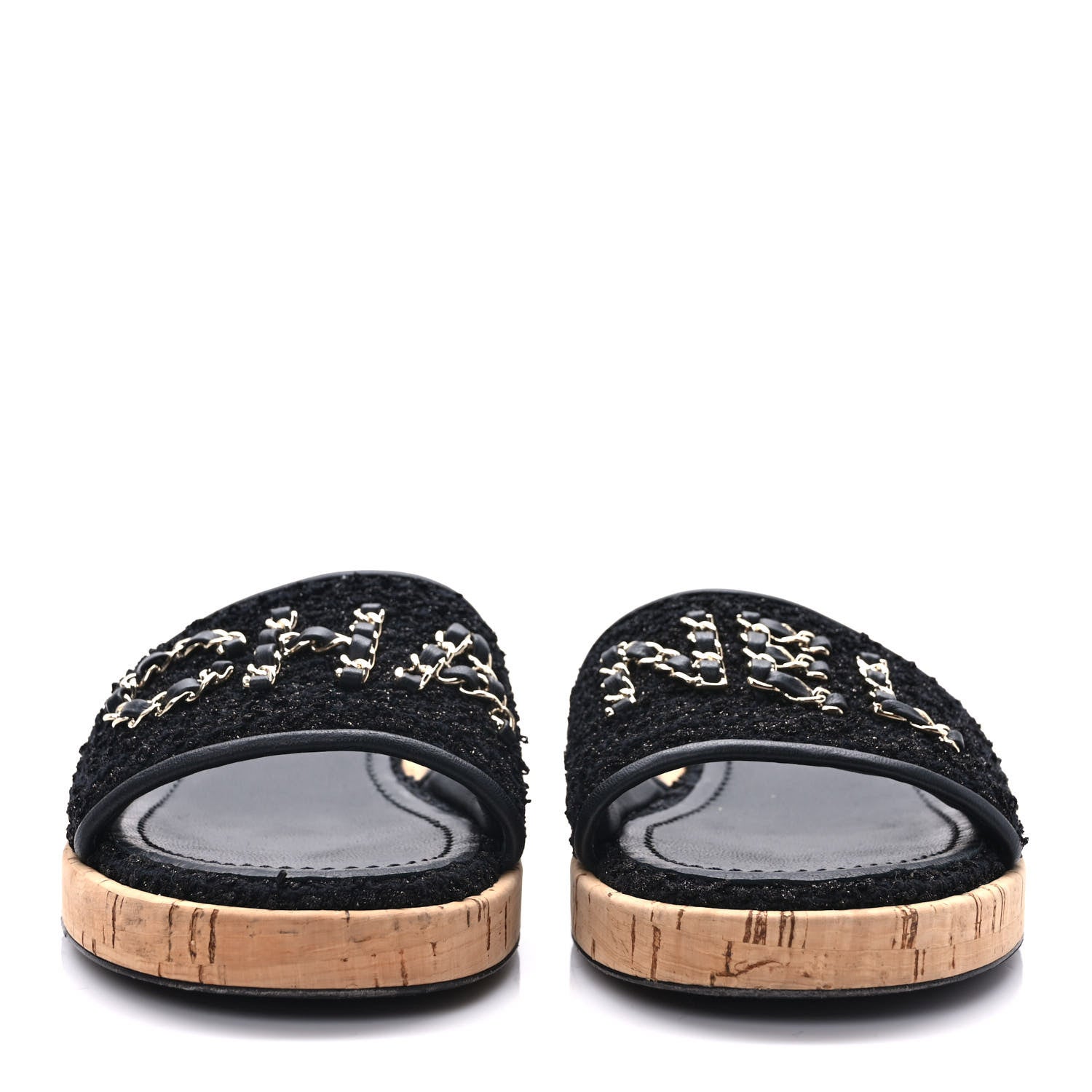 Chanel Tweed Cork CC Chain Mule Sandal 40 Black 2 of 10