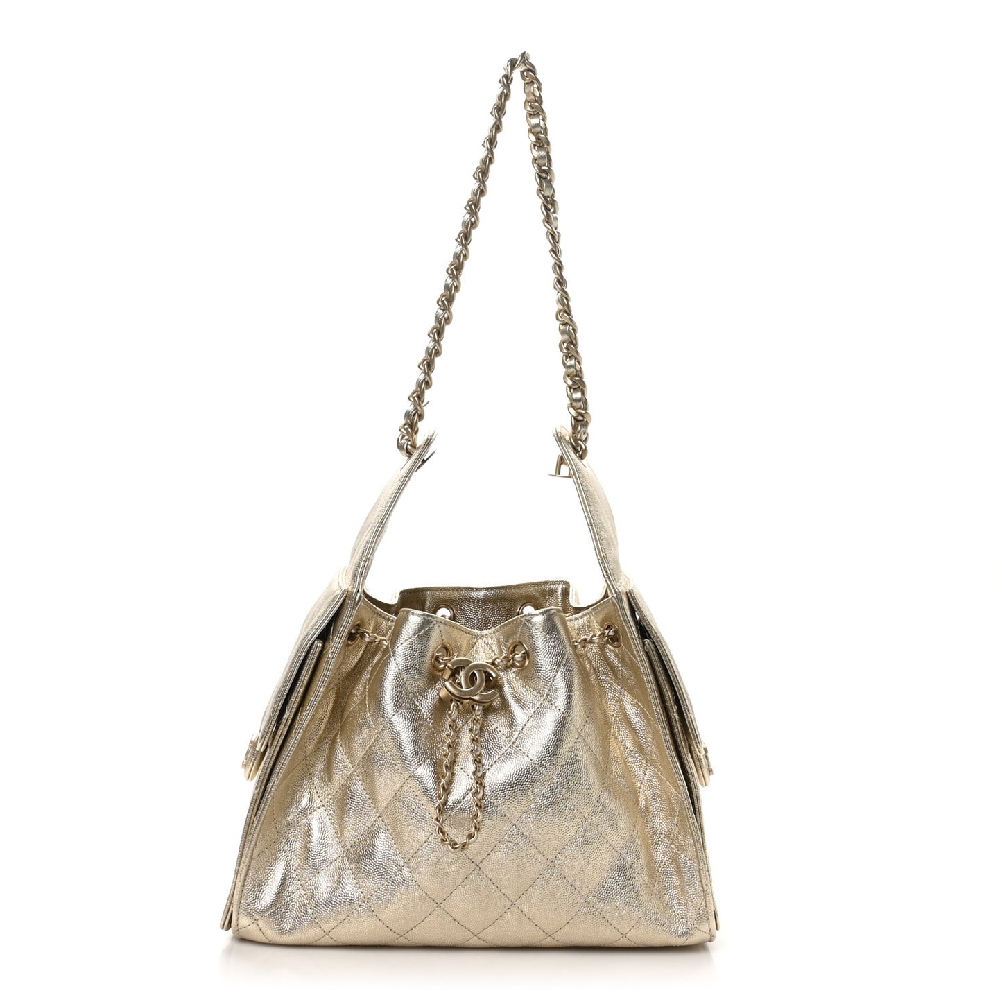 Metallic Caviar Quilted Small Chanel 25 Hobo Gold
