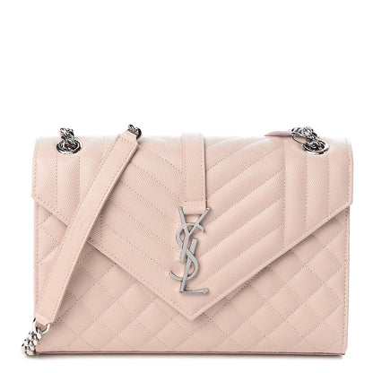 Saint Laurent Grain De Poudre Textured Mixed Matelasse Medium Triquilt Monogram Satchel Marble Pink 1 of 9