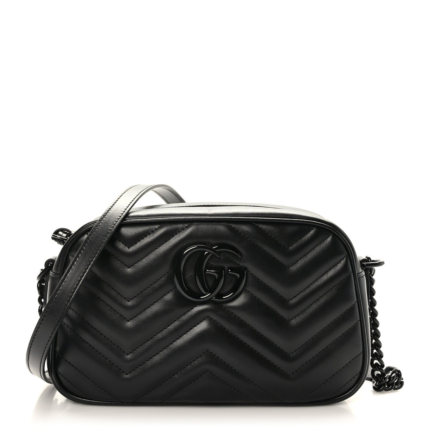 Calfskin Matelasse Monochrome Small GG Marmont Chain Shoulder Bag Black