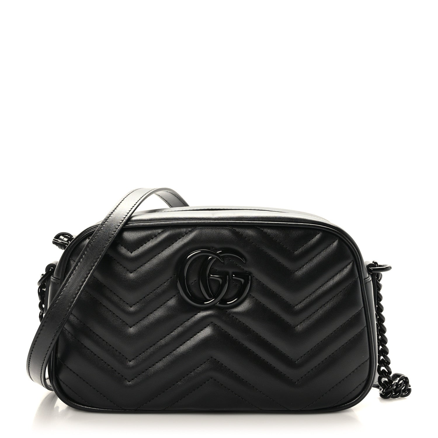 Gucci Calfskin Matelasse Monochrome Small GG Marmont Chain Shoulder Bag Black 1 of 8