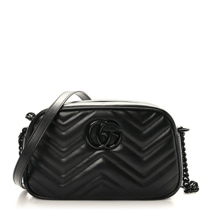 Gucci Calfskin Matelasse Monochrome Small GG Marmont Chain Shoulder Bag Black 1 of 8