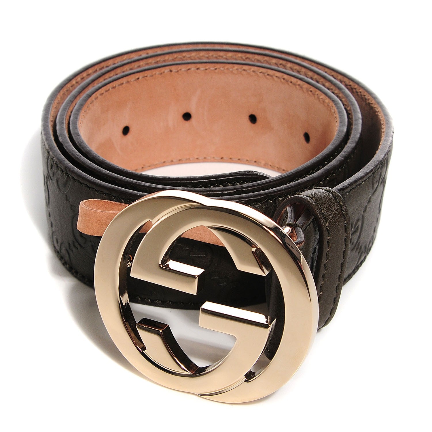 Gucci Guccissima Interlocking G Belt 85 34 Green Gold 1 of 6