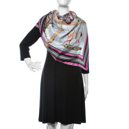 Hermes Silk Couvertures Et Tenues de Jour Scarf 140 Gris Perle Fuchsia Black 2 of 6