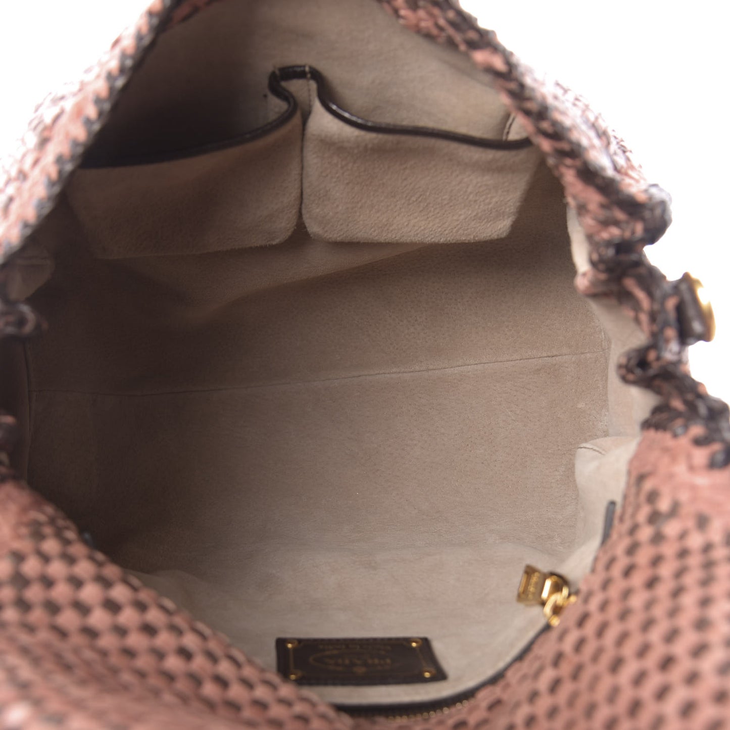 Goatskin Woven Top Handle Satchel Petalo Caffe