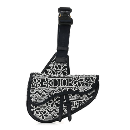 Christian Dior X SHAWN STUSSY Grained Calfskin Beaded Flower Saddle Bag Blue White 1 of 10