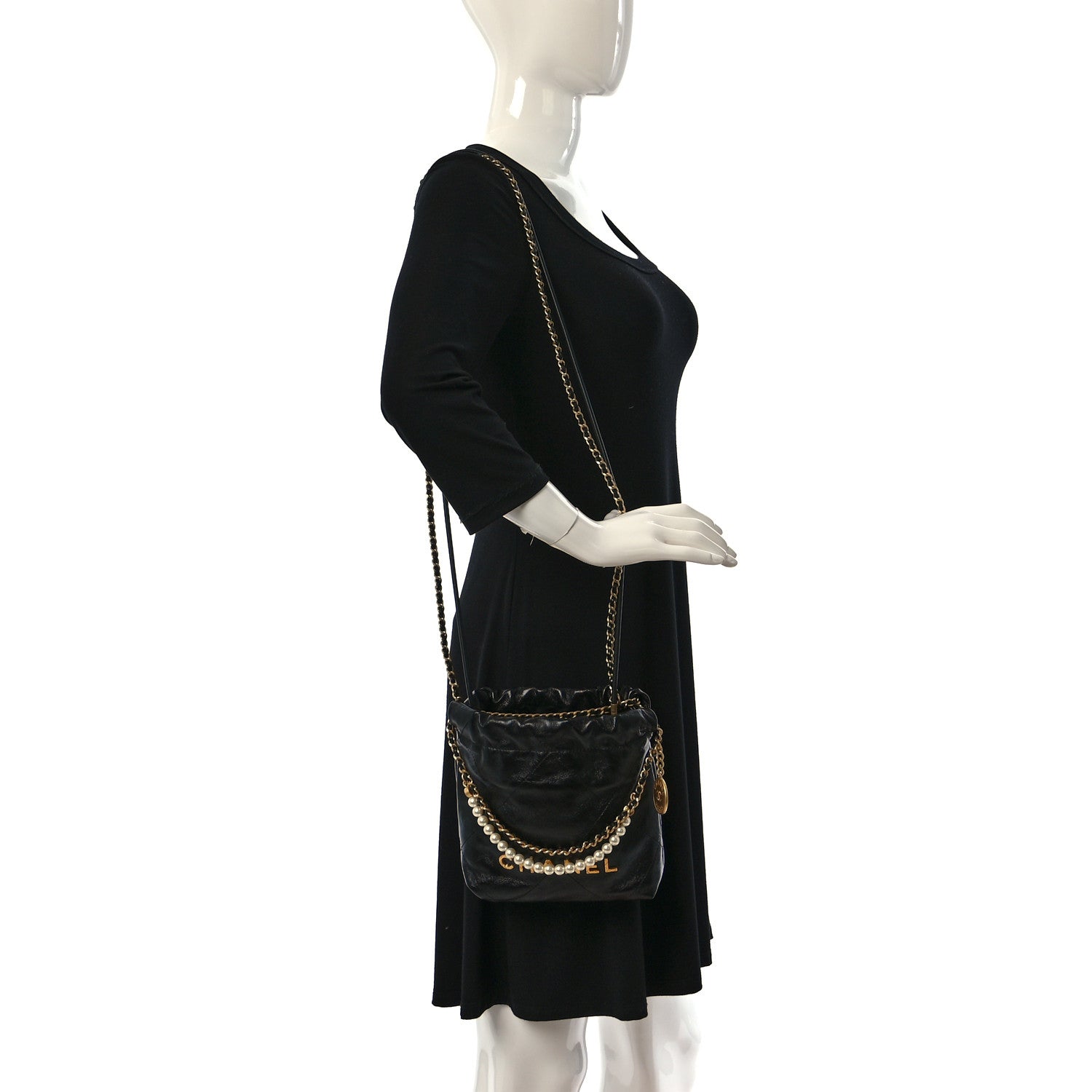 Chanel Shiny Crumpled Calfskin Quilted Pearl Mini Chanel 22 Black 2 of 11