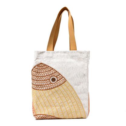 Hermes H Canvas Embroidered Poisson Natte Beach Bag Camel Jaune 1 of 8