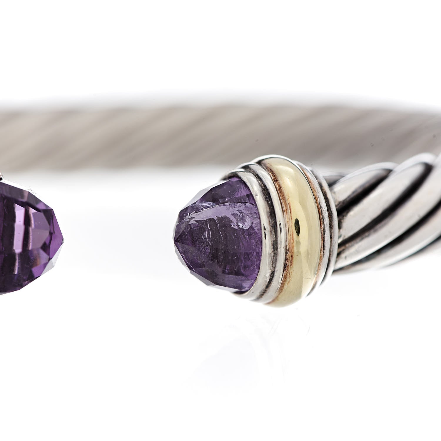 David Yurman Sterling Silver 14K Yellow Gold Amethyst 7mm Cable Classics Bracelet 7 of 7