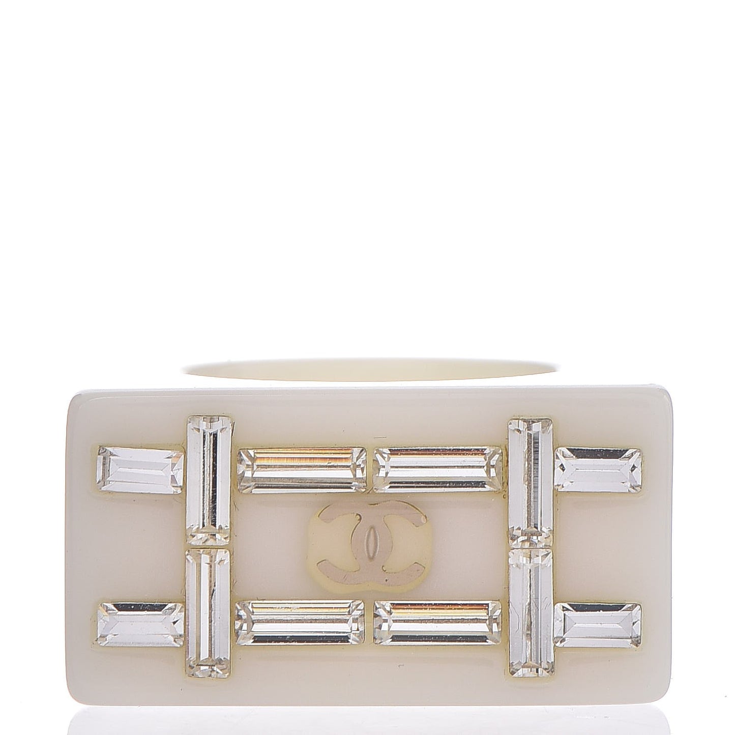 Resin Crystal Baguette CC Ring 7 Ivory