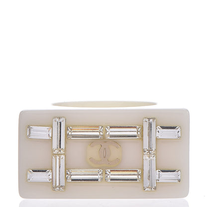 Chanel Resin Crystal Baguette CC Ring 7 Ivory 1 of 6