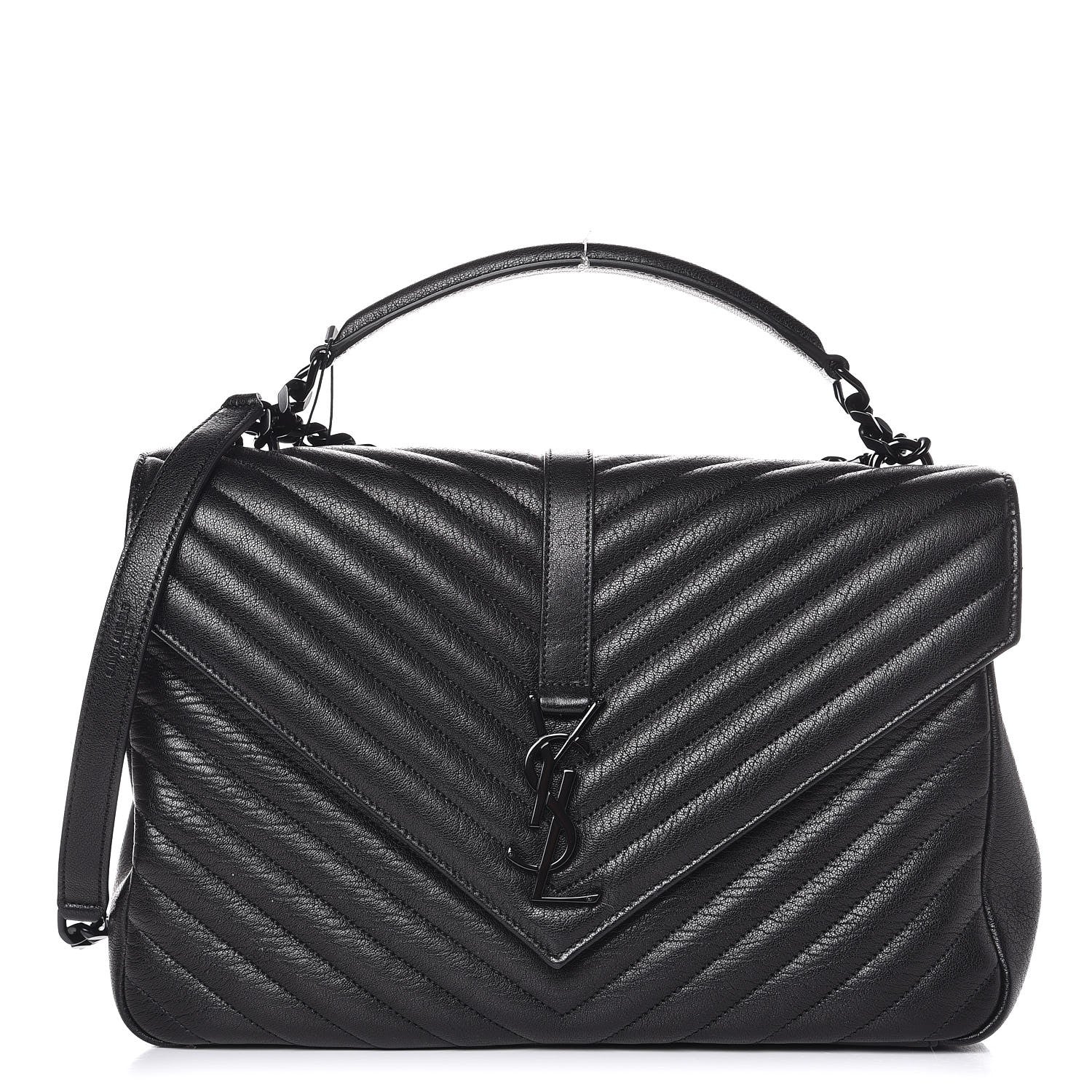 Saint Laurent Sheepskin Matelasse Chevron Monogram Large College Satchel Black 1 of 8