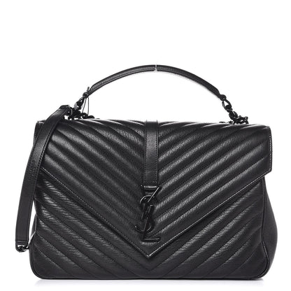 Saint Laurent Sheepskin Matelasse Chevron Monogram Large College Satchel Black 1 of 8