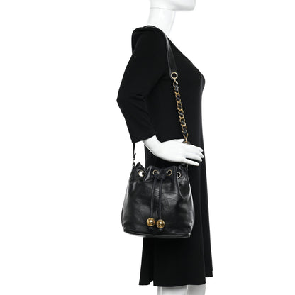 Chanel Lambskin CC Stitched Drawstring Bucket Bag Black 2 of 12