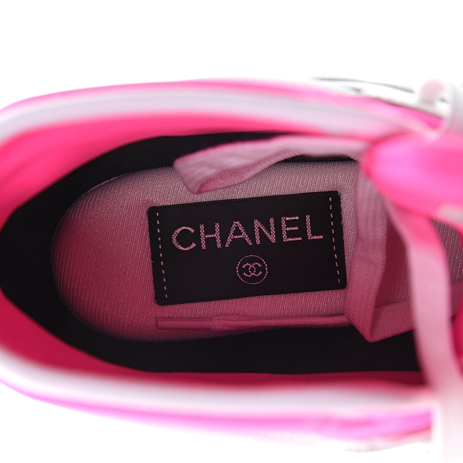 Chanel Suede Calfskin Lambskin Neoprene High Top CC Sneakers 37 White Fluo Pink 5 of 9