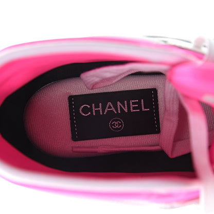 Chanel Suede Calfskin Lambskin Neoprene High Top CC Sneakers 37 White Fluo Pink 5 of 9