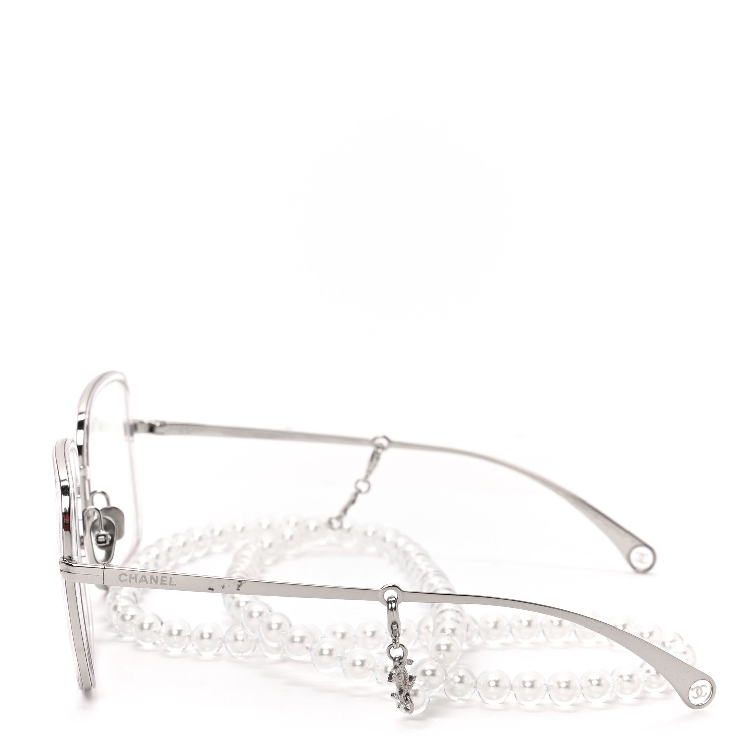 Chanel Metal Removable Pearl Chain Square Eyeglasses 2195-S Silver 3 of 6