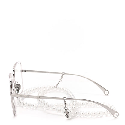 Chanel Metal Removable Pearl Chain Square Eyeglasses 2195-S Silver 3 of 6