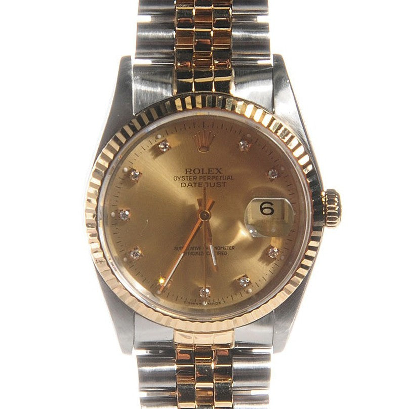 Stainless Steel 18K Yellow Gold Diamond 36mm Oyster Perpetual Datejust Watch Champagne 16233