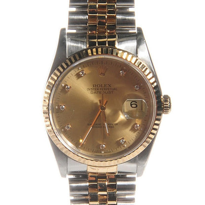 Rolex Stainless Steel 18K Yellow Gold Diamond 36mm Oyster Perpetual Datejust Watch Champagne 16233 1 of 5