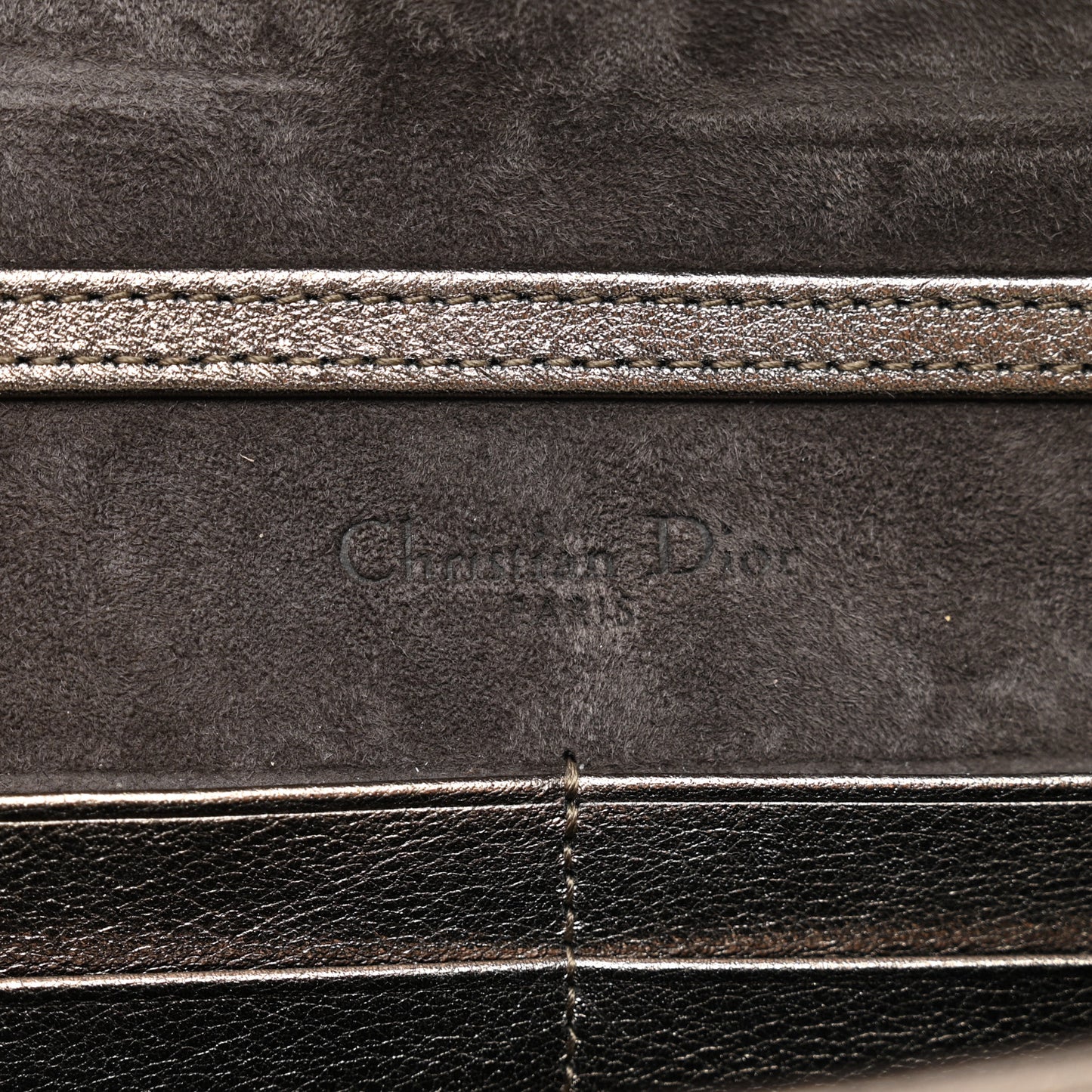 Metallic Calfskin Diorama Wallet on Chain Pouch Black Gold