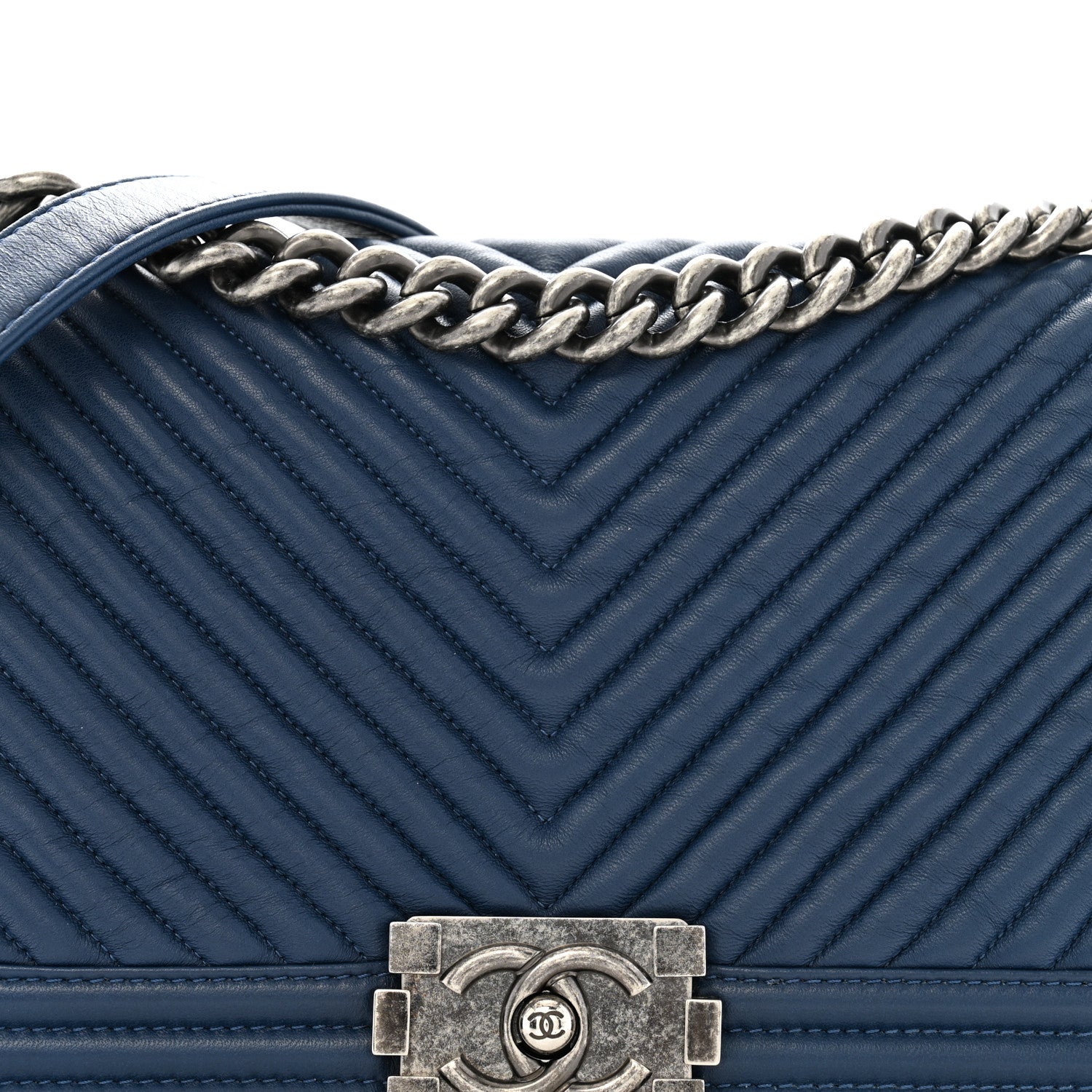 Chanel Calfskin Chevron Quilted Medium Boy Flap Dark Navy Blue 8 of 12