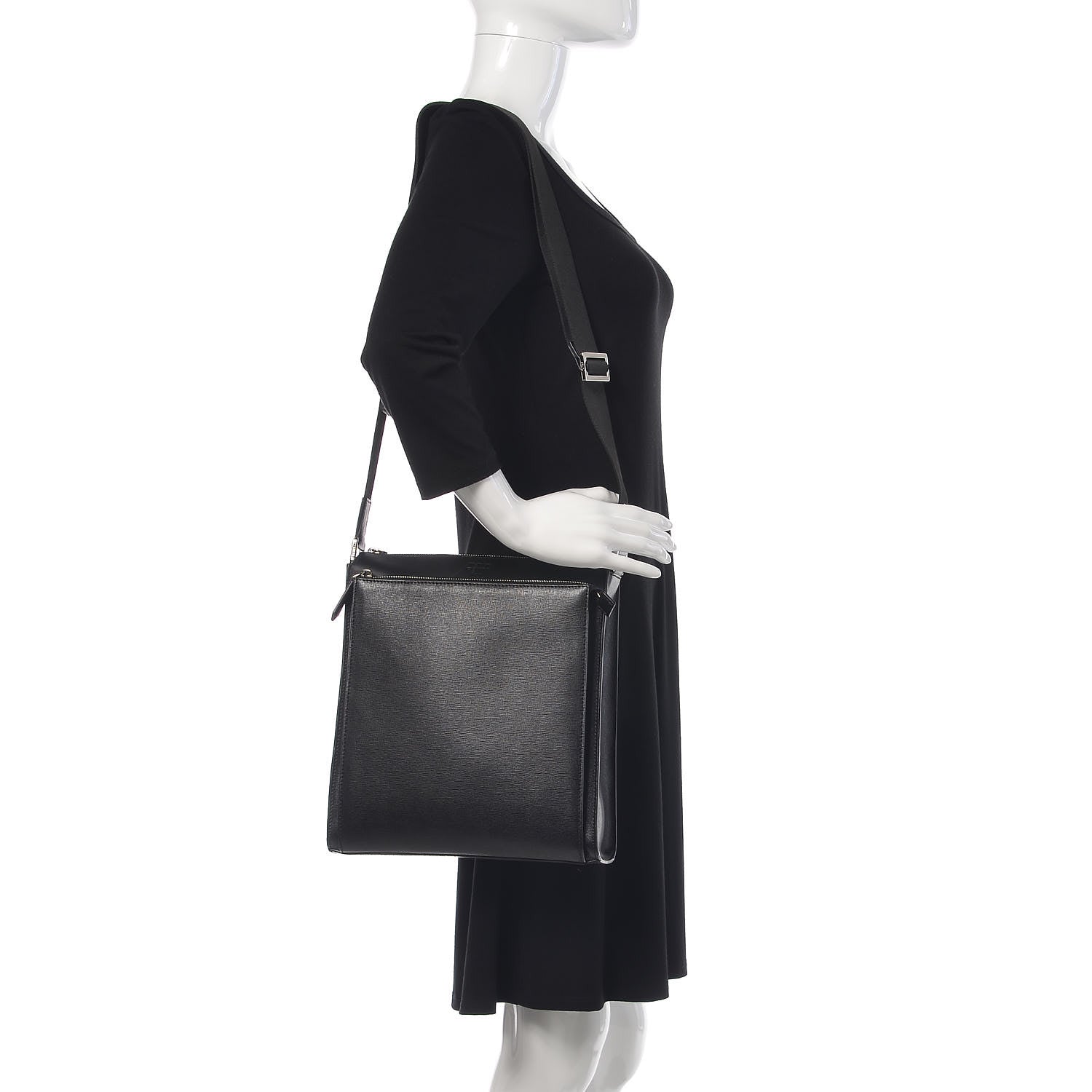 Fendi Vitello Elite Flamingo Messenger Bag Black 2 of 11
