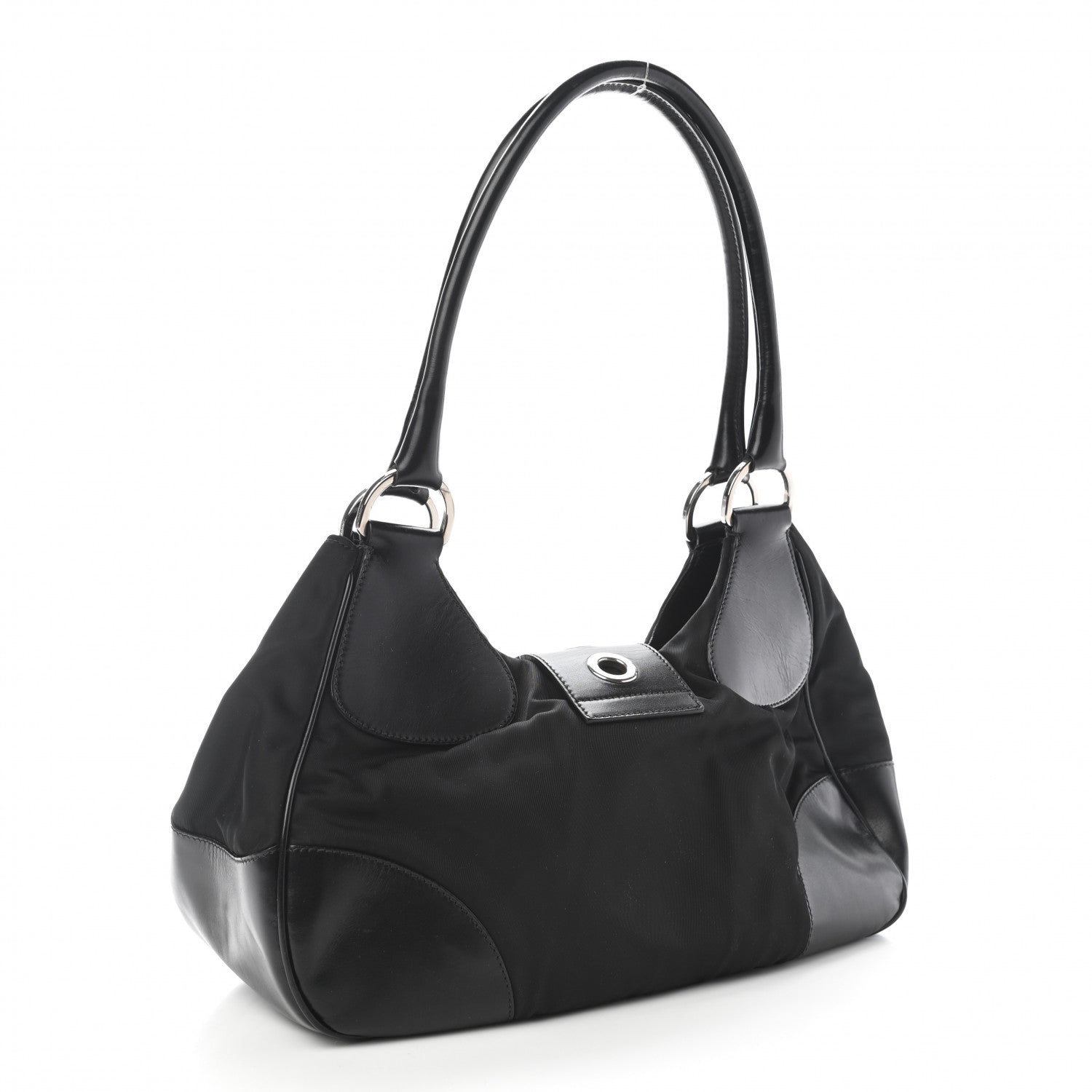 Prada Nylon Calfskin Buckle Shoulder Bag Black 3 of 14