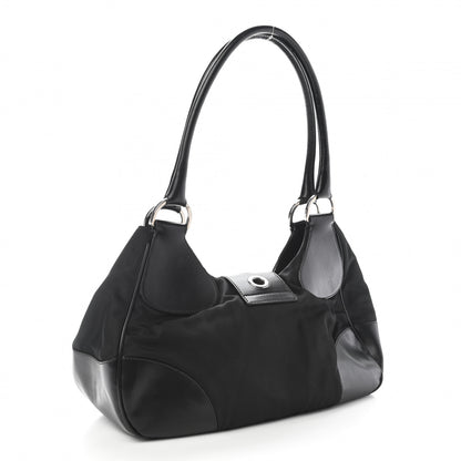 Prada Nylon Calfskin Buckle Shoulder Bag Black 3 of 14