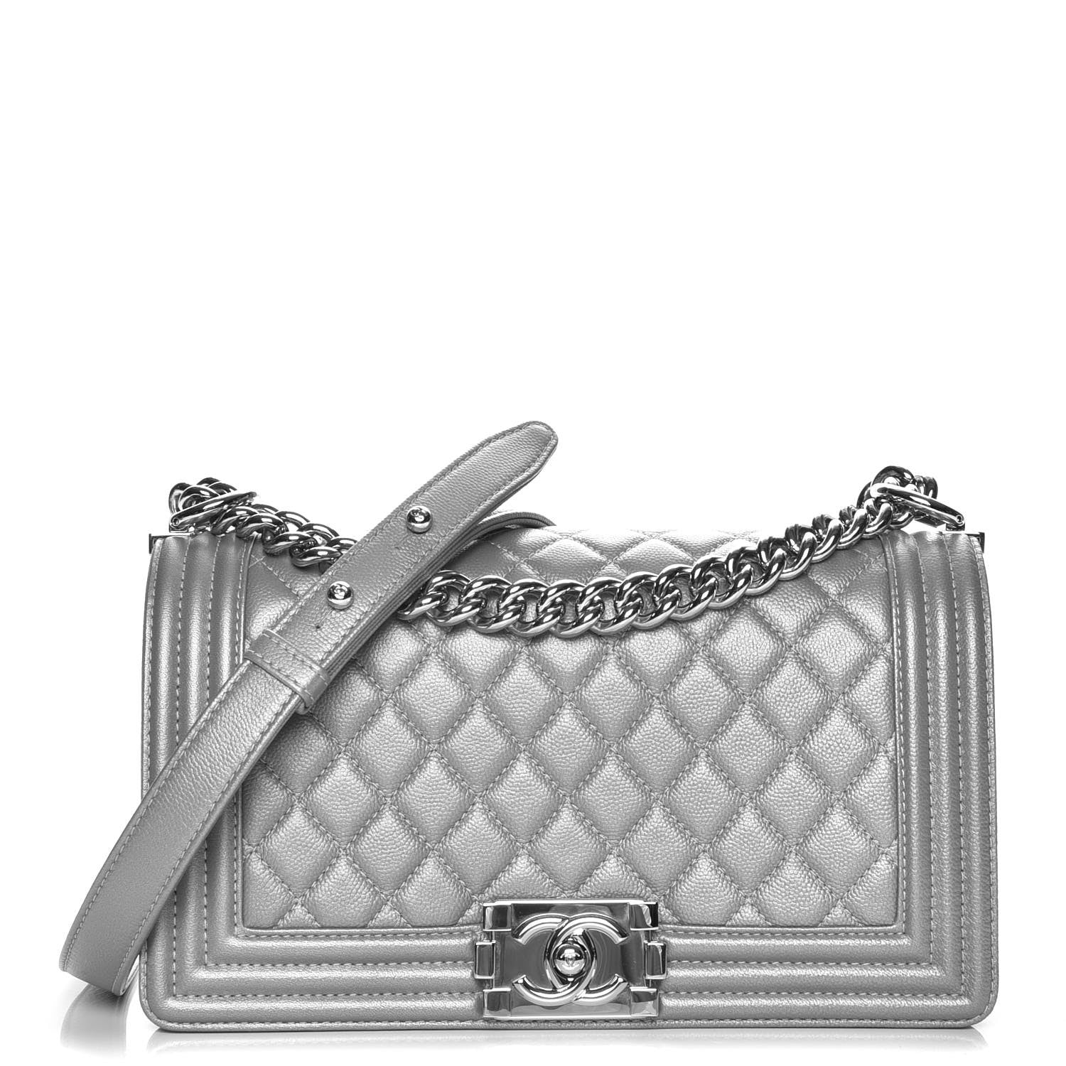 Chanel Metallic Caviar Quilted Medium Boy Flap Silver 1 of 7
