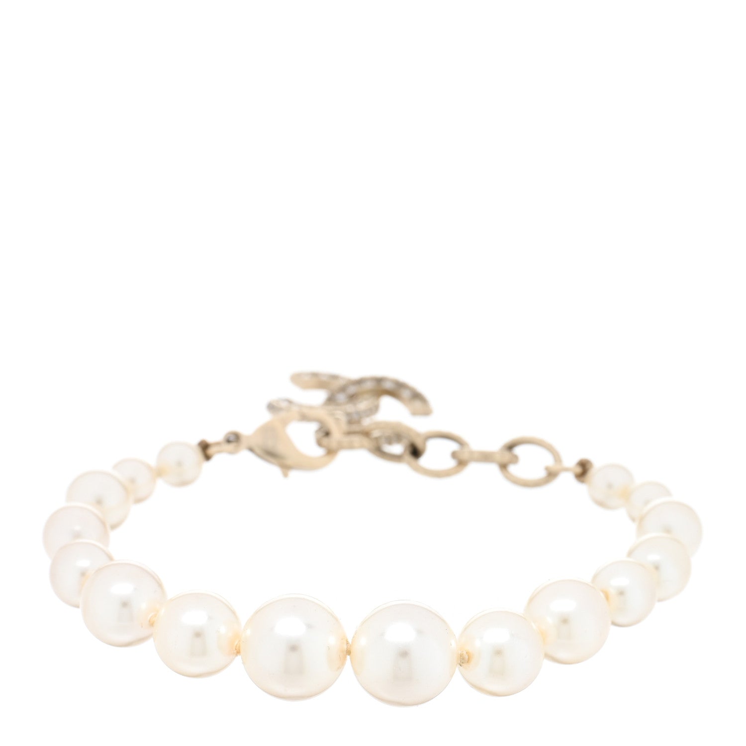 Chanel Graduated Pearl Crystal CC Bracelet Gold 3 of 5