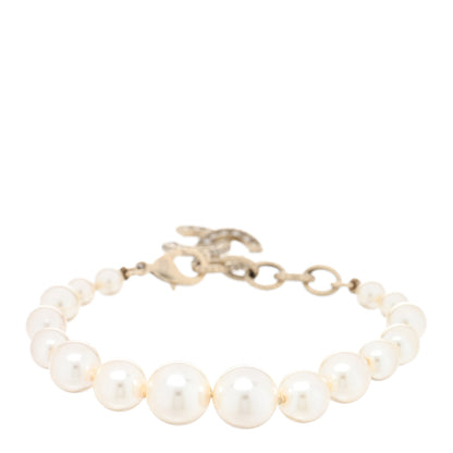 Chanel Graduated Pearl Crystal CC Bracelet Gold 3 of 5