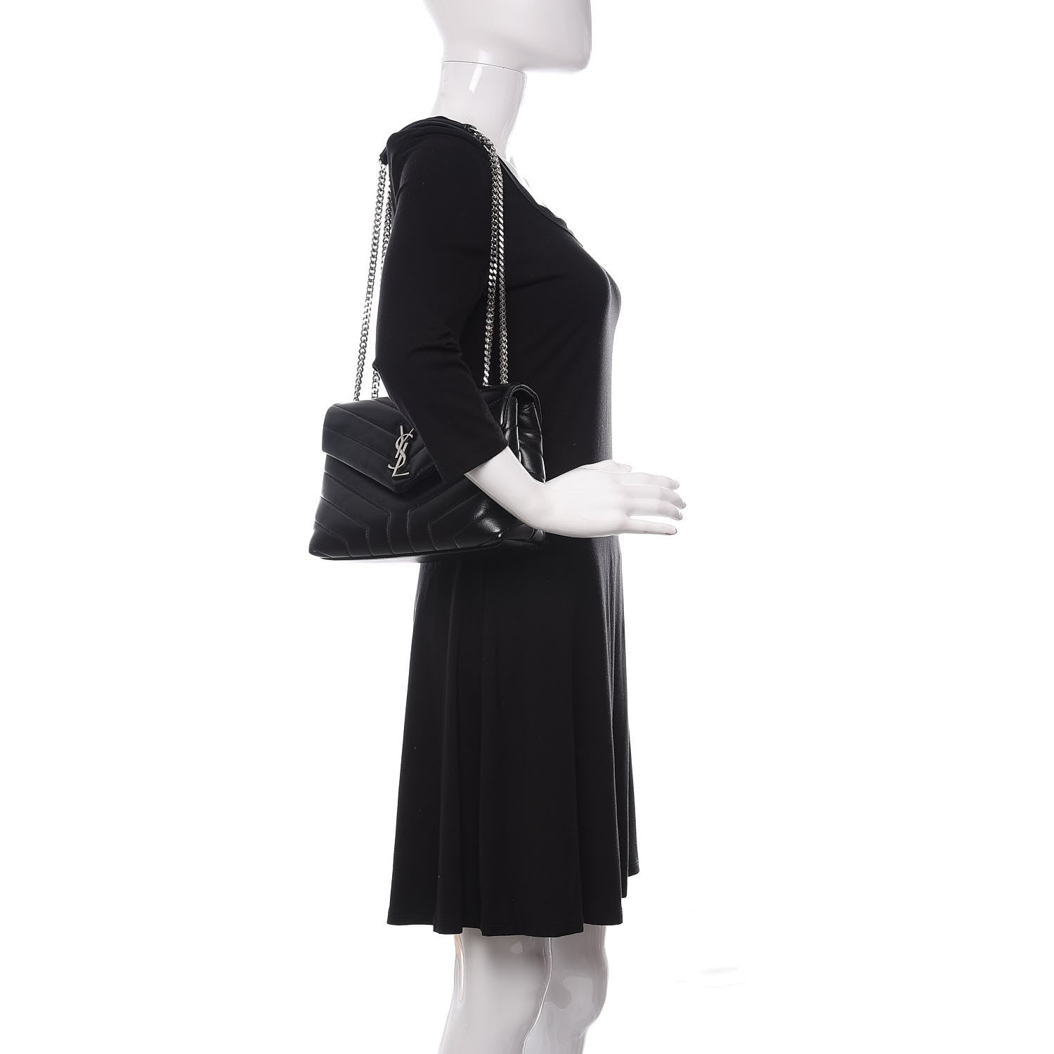 Saint Laurent Calfskin Y Quilted Monogram Small Loulou Chain Satchel Black 2 of 9