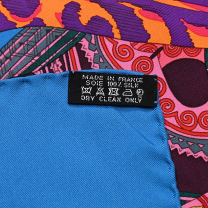 Hermes Silk Voyage En Etoffes Scarf 90 Cobalt Orange Violet 5 of 5