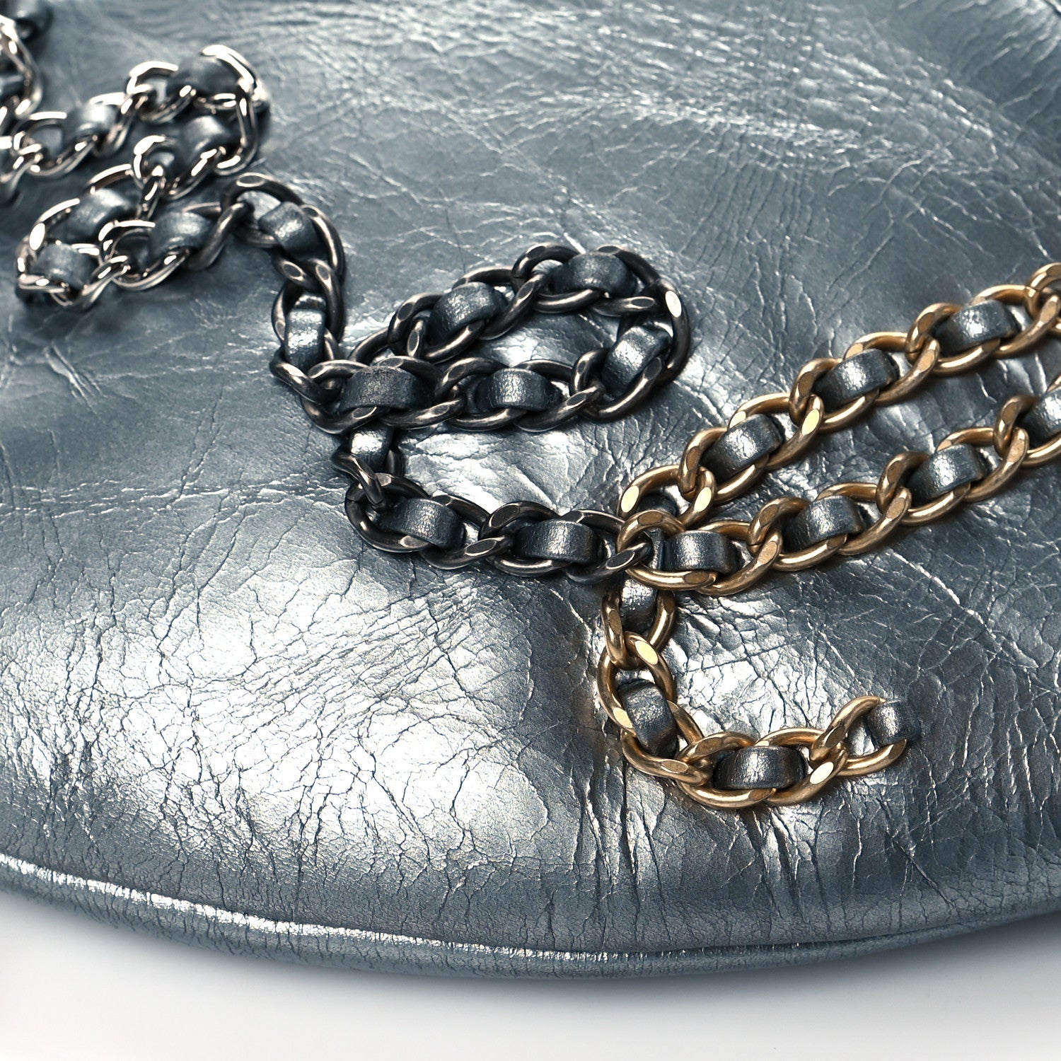 Chanel Metallic Crumpled Calfskin Chain 20s Signe Waist Bag Silver 10 of 10