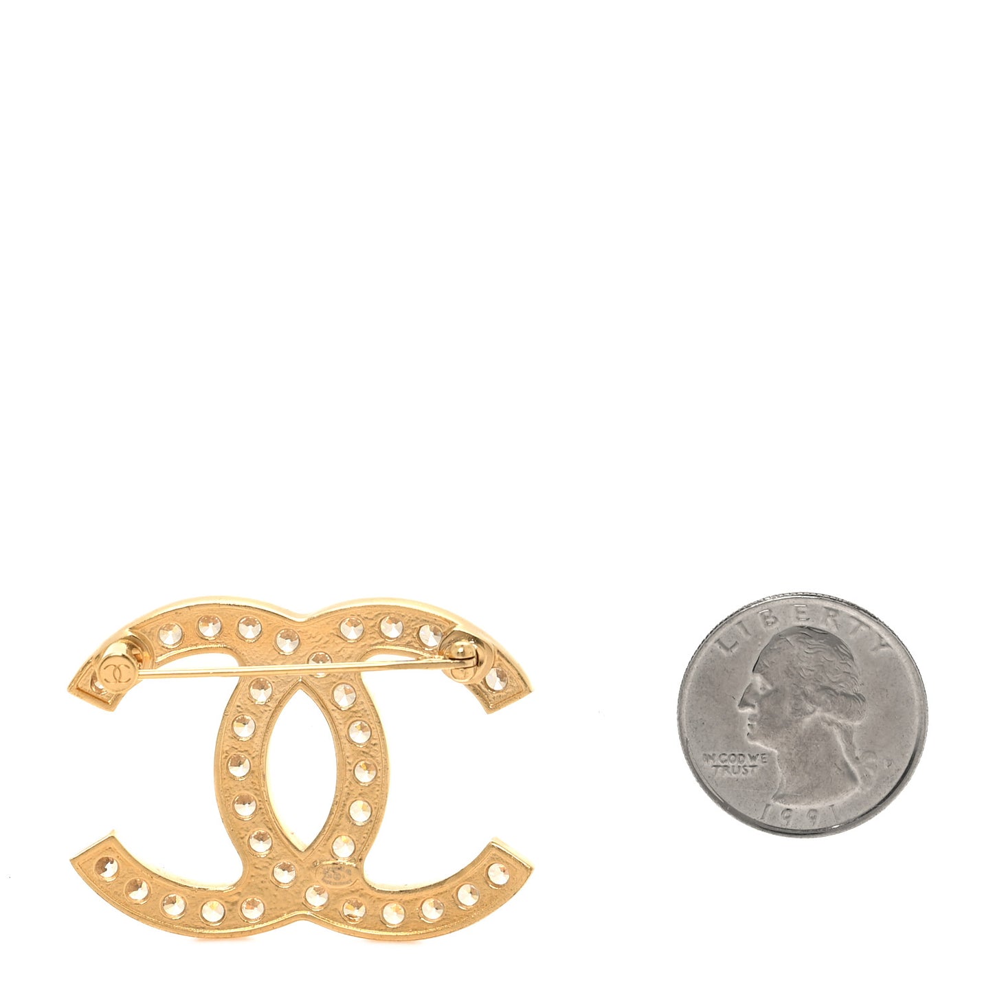 Metal Crystal CC Brooch Gold