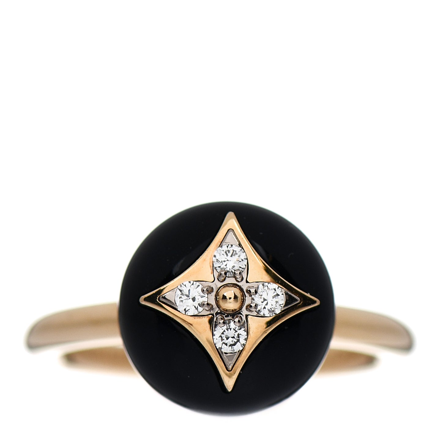 18K Yellow Gold Diamond Black Onyx Idylle Blossom Ring 51 5.75