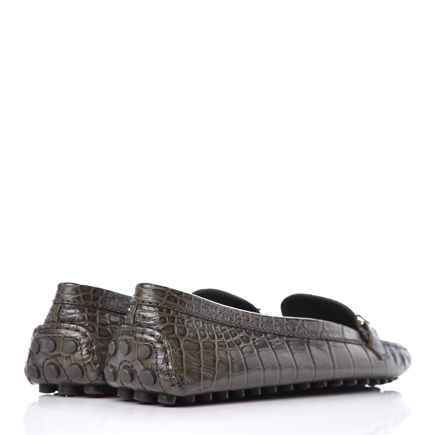 Calfskin Crocodile Embossed Dauphine Loafers 40 Green