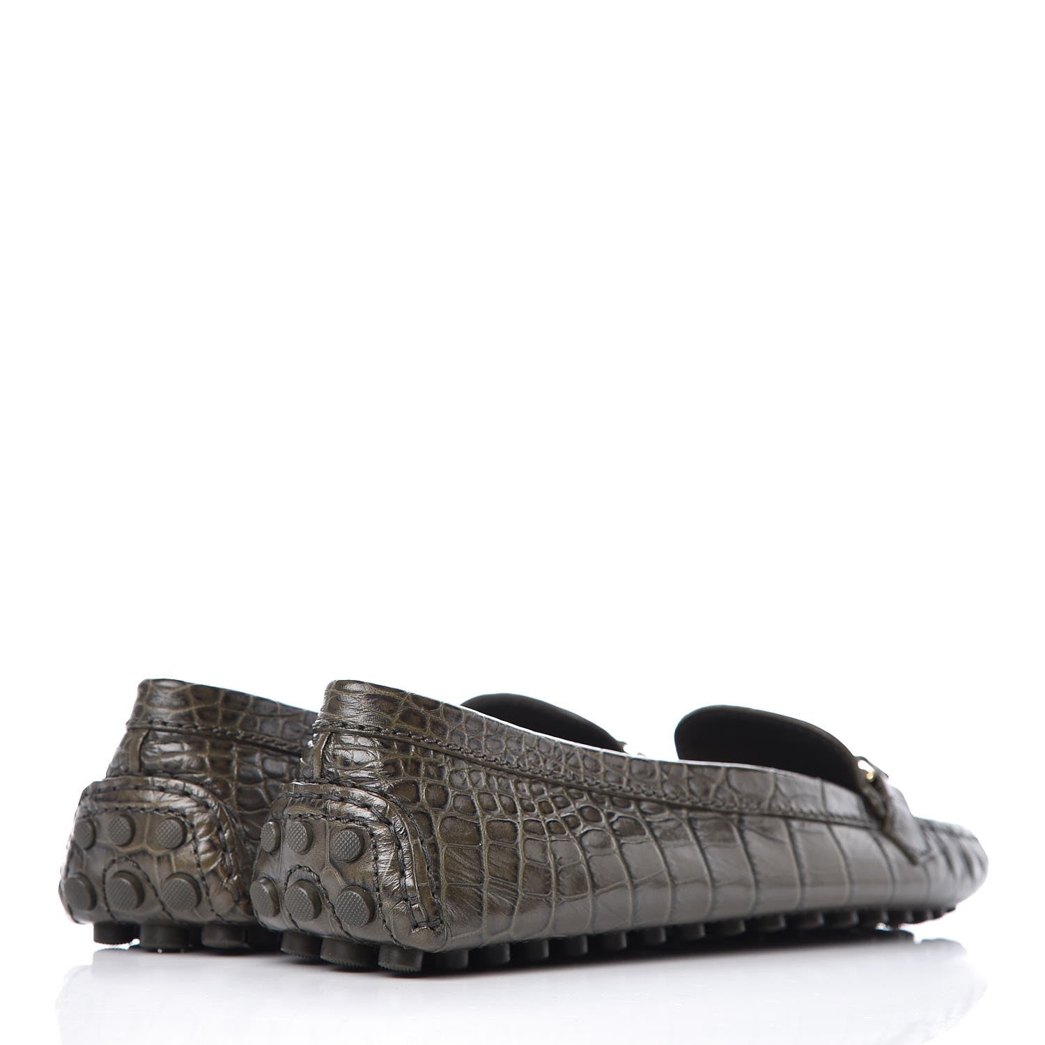 Louis Vuitton Calfskin Crocodile Embossed Dauphine Loafers 40 Green 4 of 7