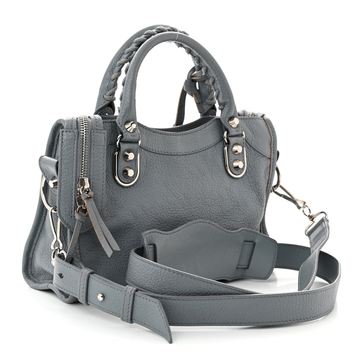 Chevre Silver Metallic Edge Hardware Mini City Bleu Acier