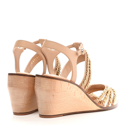 Chanel Lambskin Quilted Chain Wedge Sandals 40 Beige 4 of 9