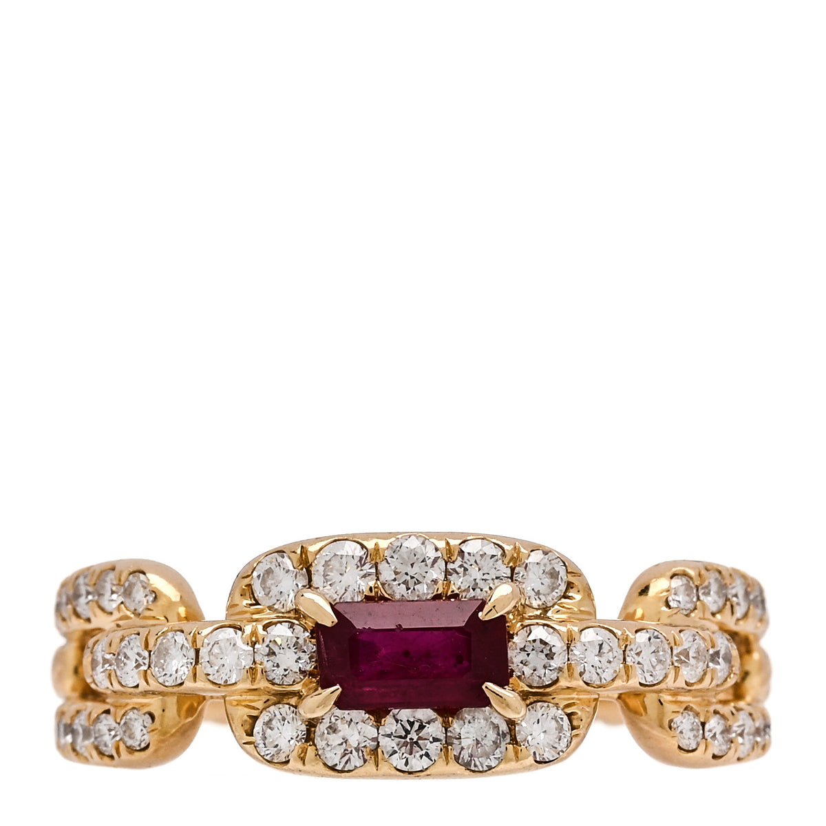 18K Yellow Gold Ruby Diamond 7mm Stax Chain Link Ring 52 6